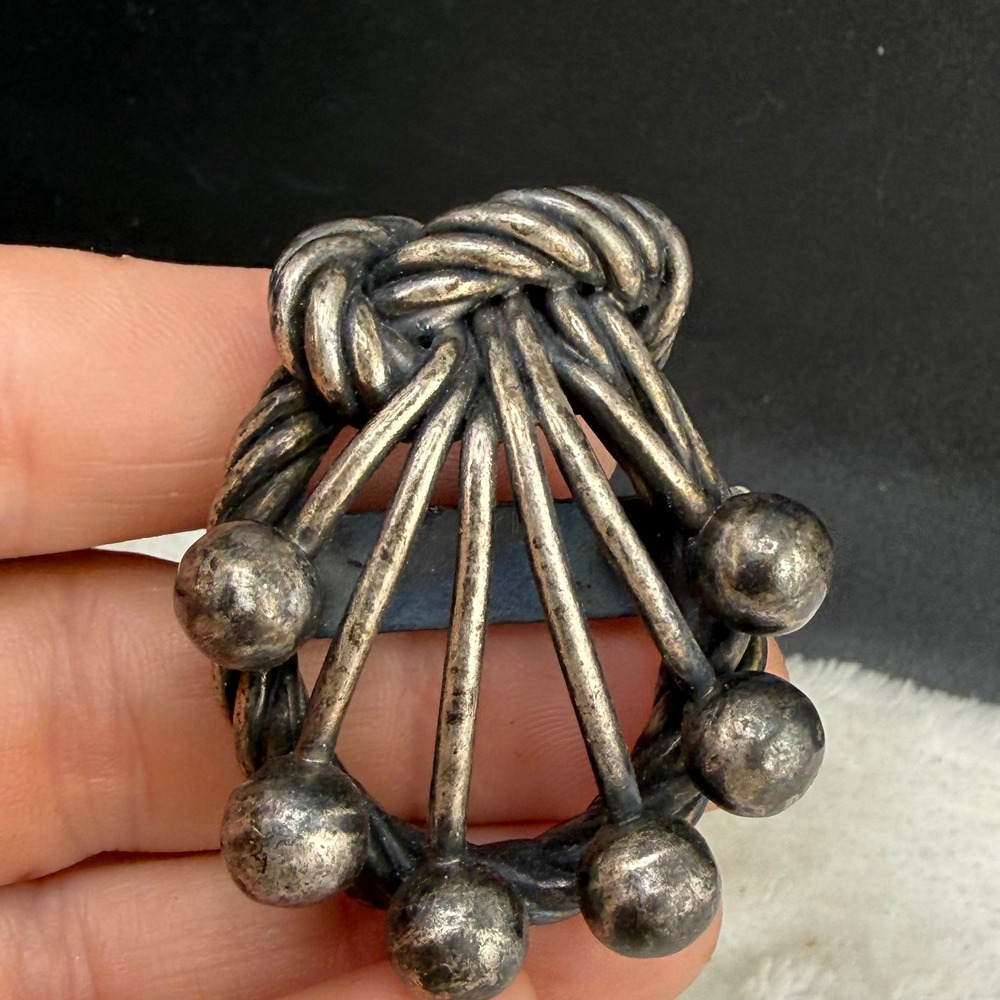 Vintage Scarf Slide Silver Tone Twisted Rope Knot Bead Statementt